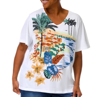 Thumbnail 1: Coral Bay Women's Plus Screen Print V-Neckline Top 