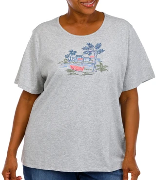 Thumbnail 1: Coral Bay Women's Plus Embroidered Short Sleeve Top 