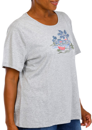 Thumbnail 4: Coral Bay Women's Plus Embroidered Short Sleeve Top 