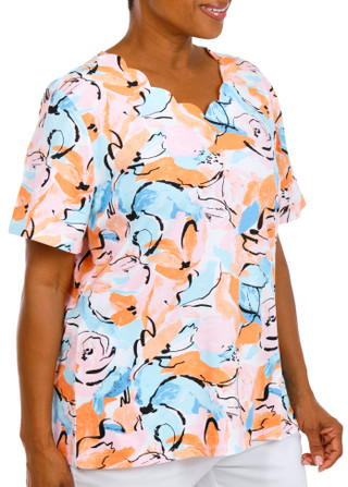 Thumbnail 2: Coral Bay Women's Plus Lattice Neckline Short Sleeve Top 