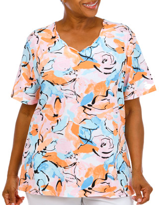 Thumbnail 1: Coral Bay Women's Plus Lattice Neckline Short Sleeve Top 
