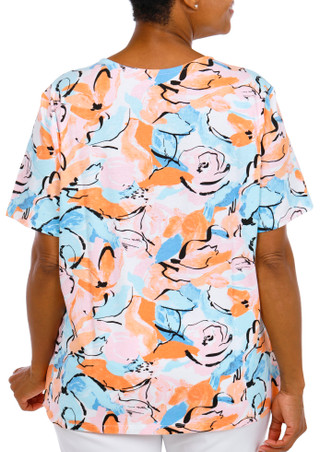 Thumbnail 4: Coral Bay Women's Plus Lattice Neckline Short Sleeve Top 
