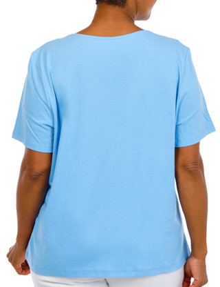 Thumbnail 2: Coral Bay Women's Plus V-Neckline Embellished Short Sleeve Top 