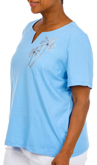 Thumbnail 3: Coral Bay Women's Plus V-Neckline Embellished Short Sleeve Top 