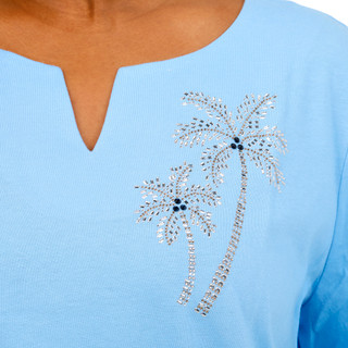Thumbnail 4: Coral Bay Women's Plus V-Neckline Embellished Short Sleeve Top 