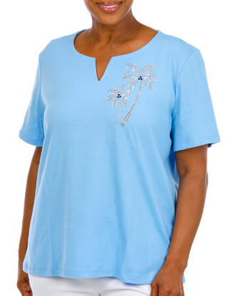 Thumbnail 1: Coral Bay Women's Plus V-Neckline Embellished Short Sleeve Top 