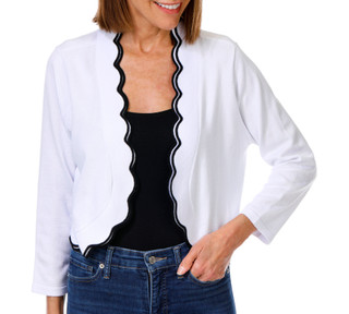 Thumbnail 2: Zac & Rachel Women's Long Sleeve Scallop Trim Shrug 