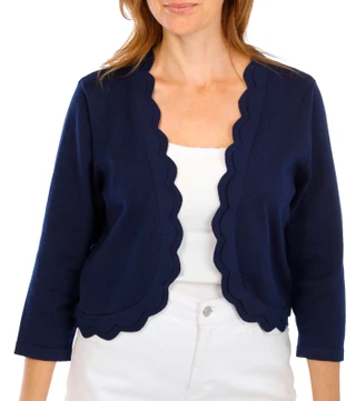 Thumbnail 1: Zac & Rachel Women's Long Sleeve Scallop Trim Shrug 