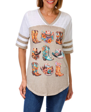 Thumbnail 1: Anneliese Women's Rhinestone Cowboy Hats & Boots Jersey Style Top 
