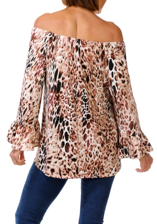 Thumbnail 2: Ava & Grace Women's 3/4 Bell Sleeve Elastic Neckline Print Top 