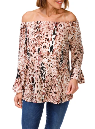 Thumbnail 1: Ava & Grace Women's 3/4 Bell Sleeve Elastic Neckline Print Top 