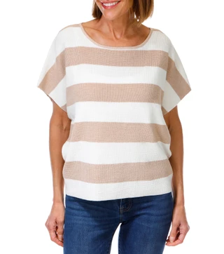 Thumbnail 1: Cyrus Women's Waffle Knit Wide Stripe Sweater Top 