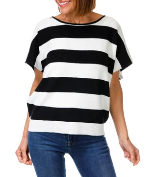 Thumbnail 1: Cyrus Women's Waffle Knit Wide Stripe Sweater Top 