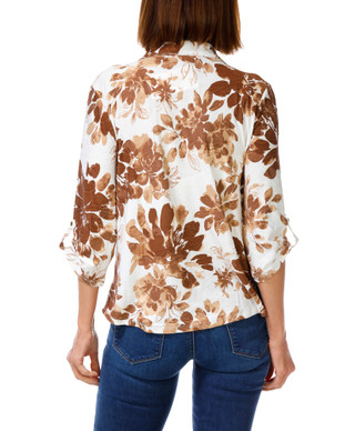 Thumbnail 2: Kate Park Women's Textured 3/4 Sleeve Button Down Print Top 