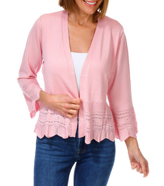 Thumbnail 1: ADRIENNE VITTADINI Women's Pointelle Ruffled Hem Open Cardigan 