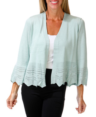 Thumbnail 1: ADRIENNE VITTADINI Women's Pointelle Ruffled Hem Open Cardigan 