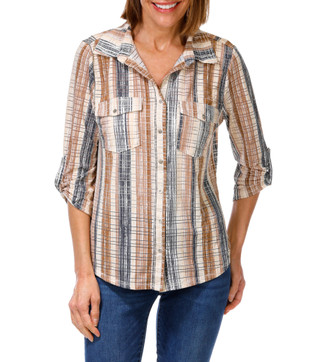 Thumbnail 1: Emily Daniels Women's 3/4 Sleeve 2 Pocket Button Down Top 