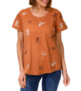 Thumbnail 1: Anneliese Women's Embroidered Western Theme Tee 