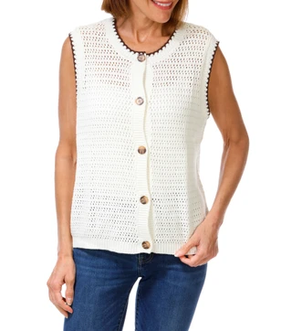 Thumbnail 1: 99 Jane Street Women's Open Crochet Whipstich Button Down Vest 
