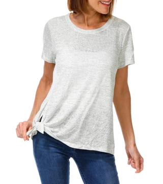 Thumbnail 1: BOBEAU Women's Short Sleeve Side Tie Top 