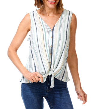 Thumbnail 1: Joie De Vivre Women's Sleeveless Tie Front Top  