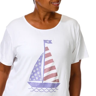 Thumbnail 2: ILU Women's Plus Americana Rhinestone Sailboat Top  