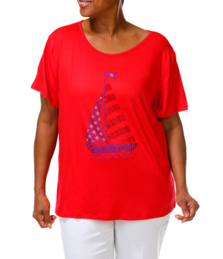 Thumbnail 1: ILU Women's Plus Americana Rhinestone Sailboat Top  