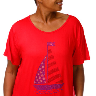 Thumbnail 3: ILU Women's Plus Americana Rhinestone Sailboat Top  