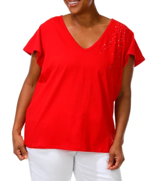 Thumbnail 1: Ilu Ilu Women's Plus Rhinestone Top  