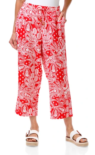 Thumbnail 1: Floral & Ivy Women's 2 Pocket Crop Pants with Decorative Tie & Beads 