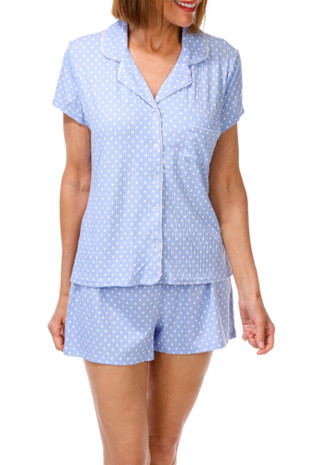 Thumbnail 1: Laura Ashley Women's Short Sleeve Ribbed Polka Dot Pajama Shorts Set 