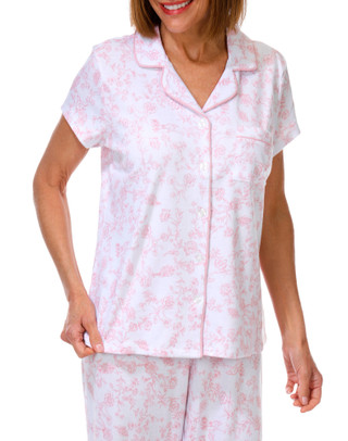 Thumbnail 2: Laura Ashley Women's Short Sleeve Floral Pajama Pants Set 