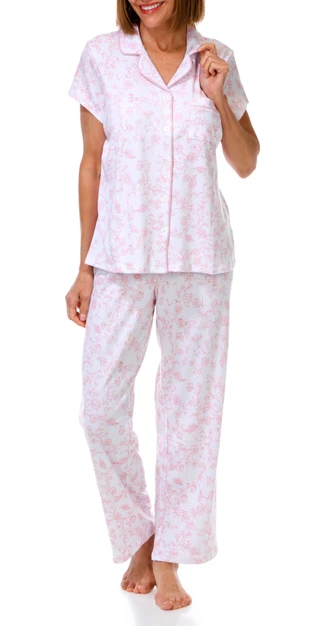 Thumbnail 1: Laura Ashley Women's Short Sleeve Floral Pajama Pants Set 