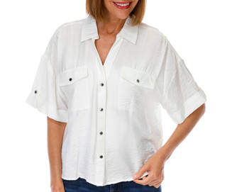 Thumbnail 1: DKNY Women's Short Sleeve Utility Button Down Top 
