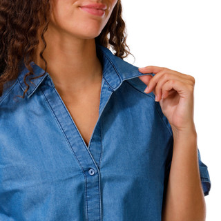 Thumbnail 2: Cavalini Women's Short Sleeve Button Down Chambray Top 