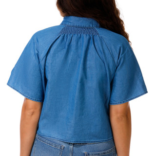 Thumbnail 3: Cavalini Women's Short Sleeve Button Down Chambray Top 