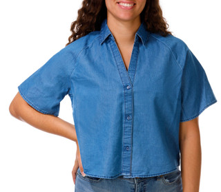 Thumbnail 1: Cavalini Women's Short Sleeve Button Down Chambray Top 