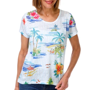 Thumbnail 1: Milano Women's Short Sleeve Embellished Tropical Top 