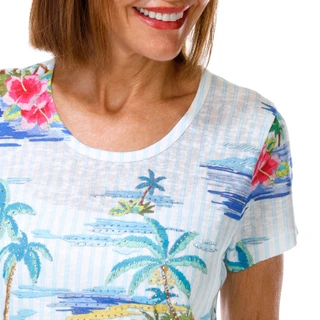 Thumbnail 2: Milano Women's Short Sleeve Embellished Tropical Top 
