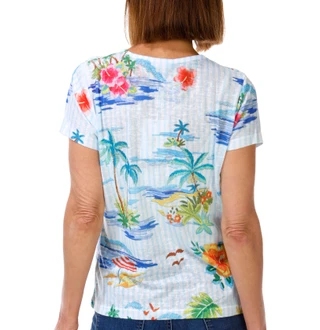 Thumbnail 3: Milano Women's Short Sleeve Embellished Tropical Top 