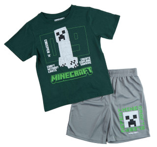 Thumbnail 1: Minecraft Big Boy's 2 Pc Short Sleeve Minecraft Shorts Set 