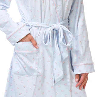 Thumbnail 2: Laura Ashley Women's Long Sleeve Blue Roses Shawl Bathrobe 