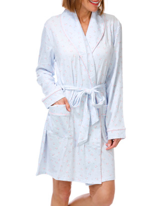 Thumbnail 1: Laura Ashley Women's Long Sleeve Blue Roses Shawl Bathrobe 