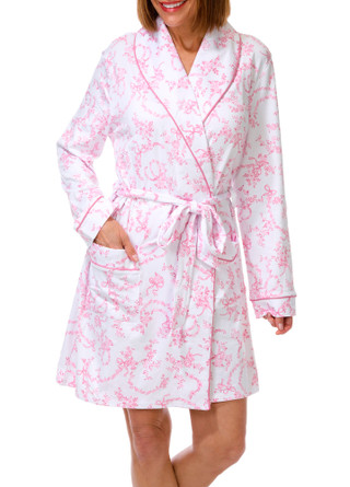 Thumbnail 1: Laura Ashley Women's Long Sleeve Pink Bow Shawl Bathrobe 