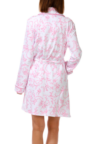 Thumbnail 3: Laura Ashley Women's Long Sleeve Pink Bow Shawl Bathrobe 