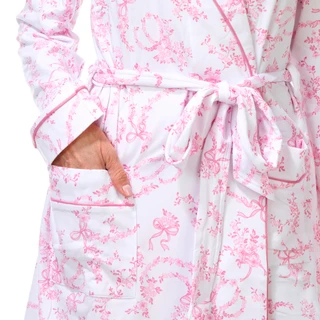 Thumbnail 4: Laura Ashley Women's Long Sleeve Pink Bow Shawl Bathrobe 