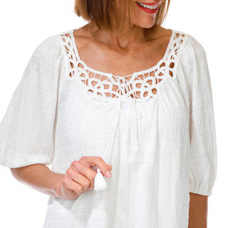 Thumbnail 2: MAX STUDIO Women's Short Sleeve Crochet Yoke Top 