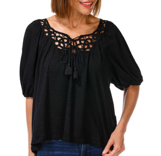 Thumbnail 1: MAX STUDIO Women's Short Sleeve Crochet Yoke Top 