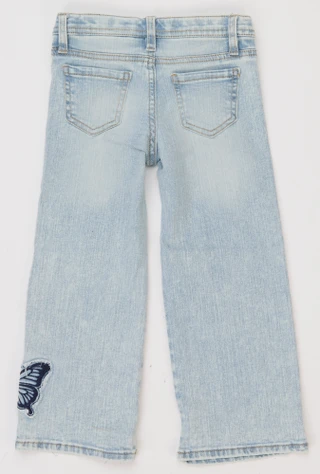 Thumbnail 2: Squeeze Little Girls Embroidered Butterfly Wide Leg Jeans 