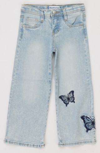 Thumbnail 1: Squeeze Little Girls Embroidered Butterfly Wide Leg Jeans 
